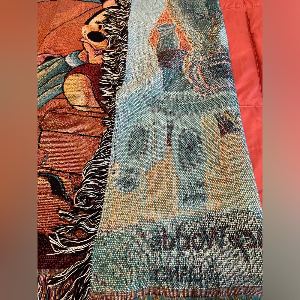 Disney World Woven Tapestry Throw Blanket 60 x 50 Mickey Minnie Pluto Fireplace - Picture 3 of 5